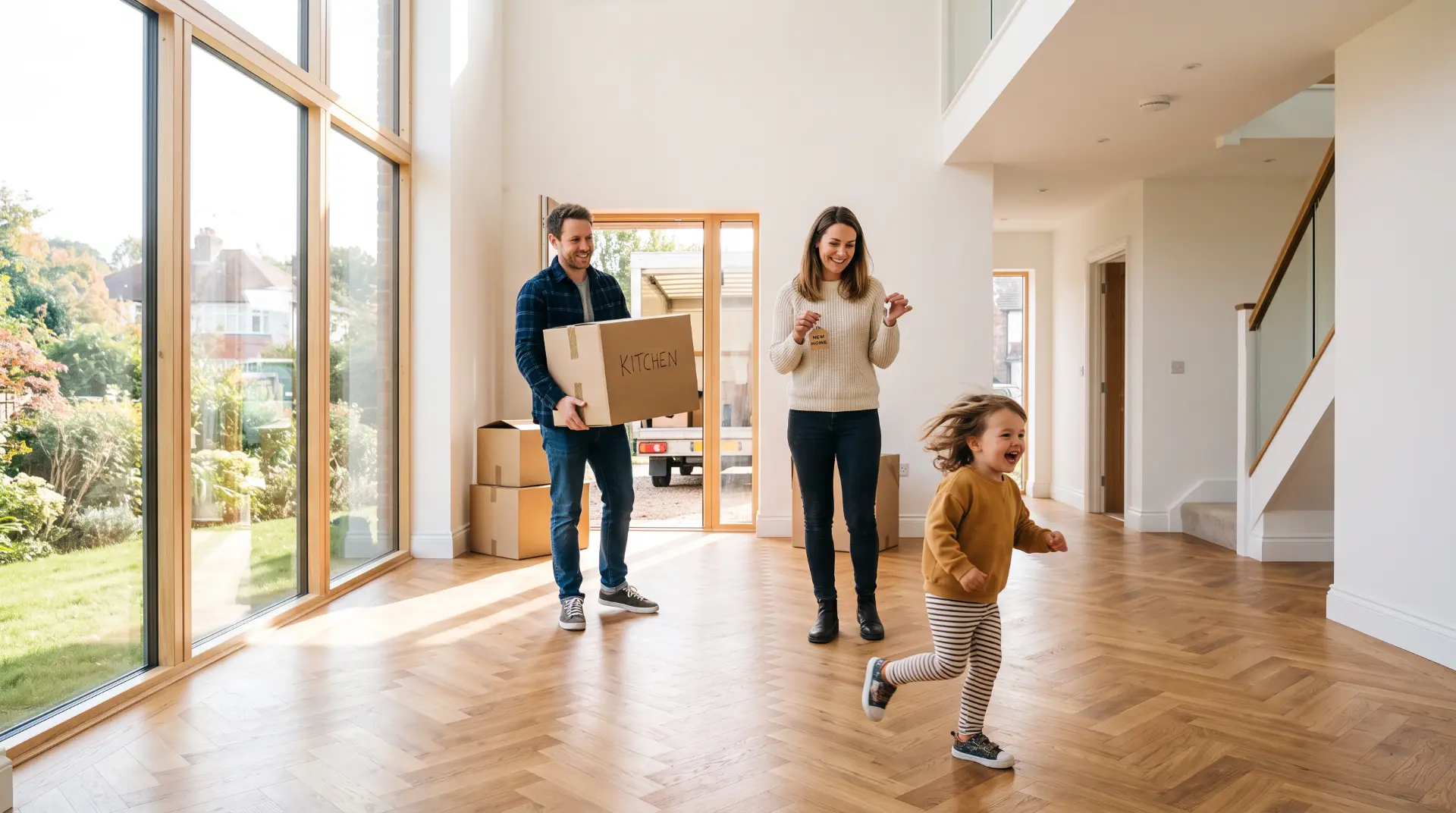 Familie zieht in ihr neues Zuhause ein